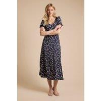 Dorothy Perkins Women's Navy Ditsy Short Sleeve Jersey Midi Dress | Size: 18