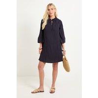 Wallis Women's Petite Cheesecloth Ladder Trim Shift Dress in Navy | Size: 18