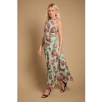 Oasis Women's Halterneck Pleated Tiered Maxi Dress in Mint | Size: 14