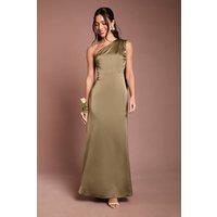 Coast Women's Honoured Petite Drape One Shoulder Satin Maxi Bridesmaid Dress in Olive | Size: 4