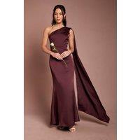 Coast Women's Honoured Petite Drape One Shoulder Satin Maxi Bridesmaid Dress in Espresso | Size: 12