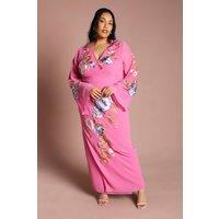Coast Women's Plus Embroidered V Neck Wrap Midi Dress in Pink | Size: 18