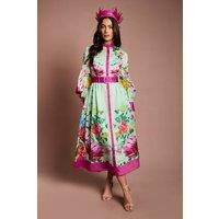 Coast Women's Lisa Tan Organza Printed Shirt Dress in Turquoise | Size: 8