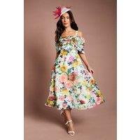 Coast Women's Lisa Tan Bardot Full Skirt Midi Dress in Ivory | Size: 12