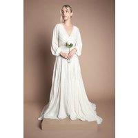 Coast Women's Petite Long Sleeve Linear Embellished Wedding Dress in Ivory | Size: 6