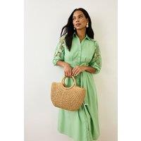 Wallis Women's Cotton Lace Belted Shirt Dress in Green | Size: 14