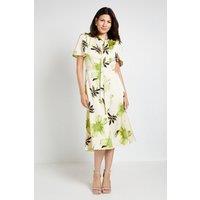 Wallis Women's Satin Leaf Print Midi Dress in Ivory | Size: 10