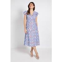 Wallis Women's Polka Dot Print Cape Midi Dress in Blue | Size: 18