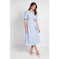 Wallis Women's Textured Organza Puff Sleeve Shirt Dress in Blue | Size: 14
