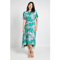 Wallis Women's Floral Wrap Waist Midi Dress in Green | Size: 18