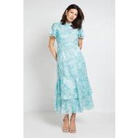 Wallis Women's Floral Burn Out Ruffle Midi Dress in Sage | Size: 18