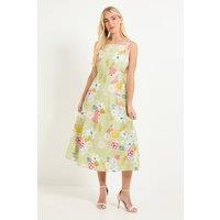 Wallis Women's Petite Floral Check Ottoman Midi Dress in Green | Size: 20