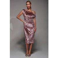 Jolie Moi Women's Velvet Print Ruched Bodycon Dress in Pink | Size: 18