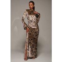 Jolie Moi Women's Ruffle Sleeve Boat Neck Velvet Maxi Dress in Gold | Size: 14
