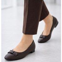 ABSOLUTE FOOTWEAR Women's Womens Genuine Leather Slip On Formal Ballerina Style Dolly Shoes in Dark Brown | Size: 3