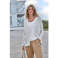 WoolOvers Women's Longline Edge To Edge Pointelle Cardigan in Cream | Size: Medium