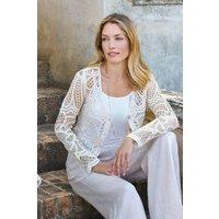 WoolOvers Women's V Neck Crochet Cardigan in Cream | Size: Large