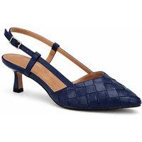 Spot On Women's Woven Slingback Kitten Heel Shoes with Pointed Toe in Dark Blue | Size: 5