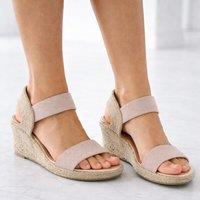 ABSOLUTE FOOTWEAR Women's Womens Wedged Elasticated Strap Woven Contrast Colour Sandals in Nude | Size: 7