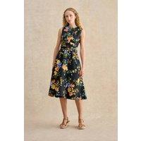 Hobbs London Women's Twitchill Sleeveless Printed Midi Dress in Dark Navy | Size: 8