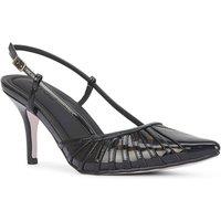 MALOW LONDON Women's Selena Slingback Heels Buckle PU/Patent Pointed Toe Stiletto Shoes in True Black | Size: 5