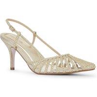 MALOW LONDON Women's Selena Slingback Heels Buckle PU/Patent Pointed Toe Stiletto Shoes in Gold | Size: 5