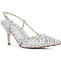 MALOW LONDON Women's Selena Slingback Heels Buckle PU/Patent Pointed Toe Stiletto Shoes in Silver | Size: 6