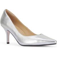MALOW LONDON Women's Olivia Court Shoes PU/Patent Pointed Toe Stiletto Slip On Heels in Silver | Size: 5
