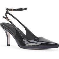 MALOW LONDON Women's Camila Slingback Heels Buckle PU/Patent Pointed Toe Stiletto Shoes in True Black | Size: 6
