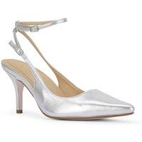 MALOW LONDON Women's Camila Slingback Heels Buckle PU/Patent Pointed Toe Stiletto Shoes in Silver | Size: 6