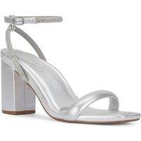 MALOW LONDON Women's Sabrina Block Heel Sandals Buckle Polyurethane Open Toe Block Shoes in Silver | Size: 6