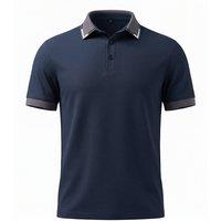 MODISHION Men's Short Sleeve Polo Shirt with Contrast Trim Detail in Navy | Size: Small