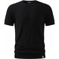 MODISHION Men's Textured Knit T-Shirt with Crew Neck in Black | Size: Medium