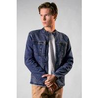 Enorsia Men's Indigo Biker Denim Jacket in Mid Blue | Size: XL