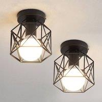 COMELY Set of 2 Industrial Metal Cage Ceiling Lights, Iron Chandelier, Black