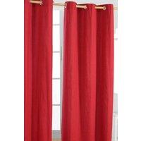 Homescapes Plain Cotton Ready Made Eyelet Curtain Pair in Red | Size: 140 cm width x 229 cm drop