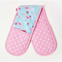 Homescapes Birds & Flowers Pink Cotton Double Oven Glove