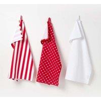 Homescapes Red Polka Dot Cotton Tea Towels Set Of Three