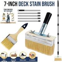 ATEK 7 Inch Decking Paint Brush with 60 Inch Long Handle Heavy Duty Outdoor in Brown