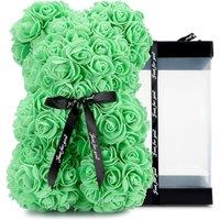 Tanness 25cm Artificial Rose Bear with Transparent Gift Box in Bright Green