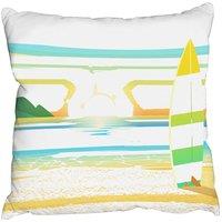 Benjamin Tate Design Cushions - Surf Board On Beach (Cushion)