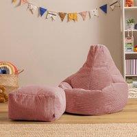 icon Kids Bean Bag Recliner & Footstool Bundle, Jumbo Cord in Pink | Size: Medium