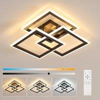 Pheashine Black 47cm Square Triple LED Ceiling Light 40W Dimmable 3000K-6500K