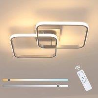 Pheashine Silver Square LED Ceiling Light, 50W Dimmable Remote 3000-6500K 64cm