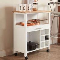 Orsina Compact Design White & Bamboo Top 1 Drawer Kitchen Trolley, Sturdy Kitchen Trolley For Entertaining Guests