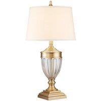 Netlighting Quoizel Dennison Table Lamp with Round Tapered Shade Brushed Brass in Yellow