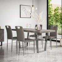 More4Homes Aria Dining Table & Chairs - Concrete Effect Table Top w Chrome Legs + Monza Faux Leather Dining Chair w Chrome Legs Set Of 4 in Grey