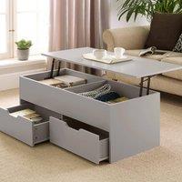Home Source Wooden Coffee Table With Lift Up Top & 2 Large Storage Drawers in Grey