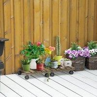 OUTSUNNY 2 Pack Plant Stand with Wheels Flowerpot Holder Indoor & Outdoor Use in Brown