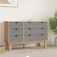 Berkfield Home Drawer Cabinet OTTA Brown&Grey 111x43x73.5cm Solid Wood Pine in Grey | Size: 111x43x73.5 cm